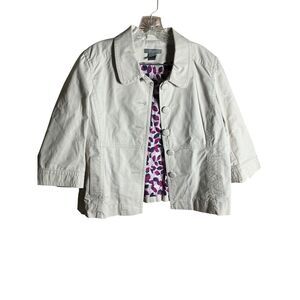 Ann Taylor Petites Beige Cotton Blend Cropped 3/4 Sleeve Jacket Women LP